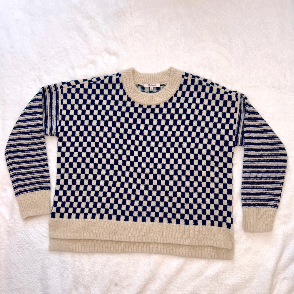 Madewell Crewneck Sweater in Checkered Stripe